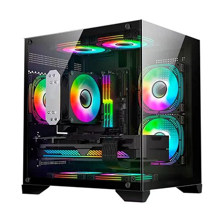 Gabinete Gamer, Mini Tower, M-ATX, Lateral e frontal em Vidro Temperado, 4x Fans