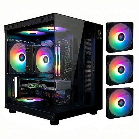 Gabinete Gamer Vinik G-Cube Preto Vidro Temperado C/ 3 Fans