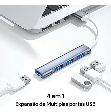 Hub USB 4 Portas - 3 USB 2.0 + 1 USB 3.0