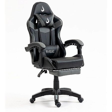 Cadeira Gamer Rise Mode Preto e Cinza - Ângulo Ajustável, Apoio Para os Pés Retrátil