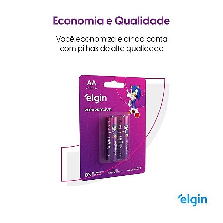 Pilha Recarregável Elgin - 2 Pilhas AA de 2500mAh