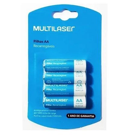 Pilha Recarregável Multilaser - 4 Pilhas AA 2500mAh