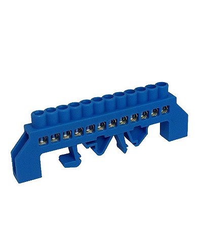 Barramento Neutro Azul com 12 Bornes 80A para Trilho DIN SIBRATEC 11904