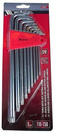 JOGO DE CHAVE TORX MTX EXTRA LONGA T10 - T50 (9 PEÇAS)