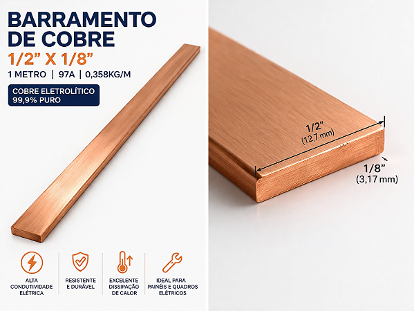 BARRAMENTO COBRE 1/2X1/8 - 0.358KG/M 97A