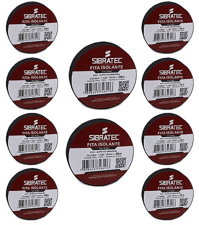 KIT 10 FITA ISOLANTE PRETA 19MM X 20MT SIBRATEC