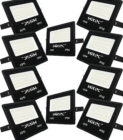 KIT 10 REFLETOR LED 100W 6500K BIVOLT HITEC