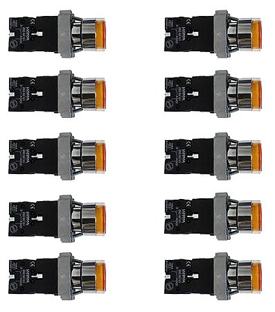 KIT 10 BOTAO PULSADOR  LK2-BW3561 AMARELO LUM 220V 1NA LUKMA