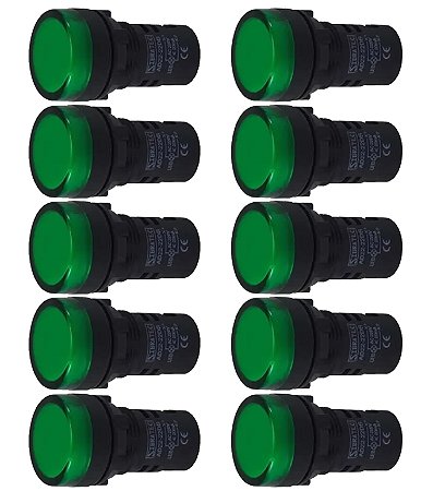 KIT 10 SINALEIRO LED 22MM VERDE 220V STARK