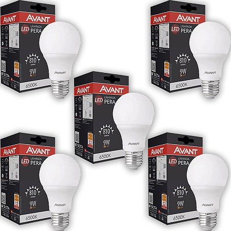 KIT 5 LAMPADA LED BULBO 9W 12V BR.FRIO 6500K BATERIA AVANT