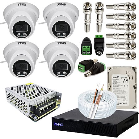 KIT 04 CÂMERA TWG DOME 4X1 COM KIT INSTALAÇÃO