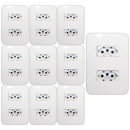 10 CONJUNTO TOMADA  DUPLA 2P T 10A-250V BRANCA B3 MARGIRUS