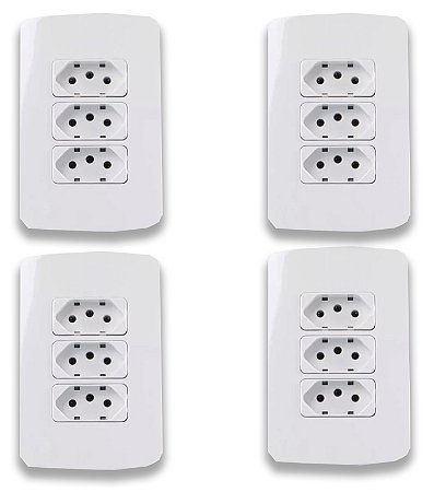 KIT 4 CONJUNT 3 TOMADA  2P T 10A-250V 4X2 BR SLEEK MARGIRIUS