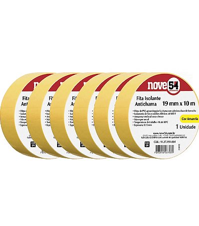 KIT5 FITA ISOLANTE 19MMX10M AMARELA 954