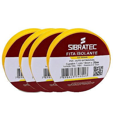 KIT 4 FITA ISOLANTE AMARELO 19MM X 20MT SIBRATEC