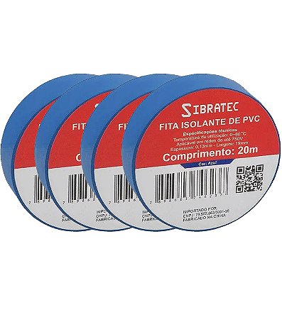 KIT 4 FITA ISOLANTE AZUL 19MM X 20MTSIBRATEC