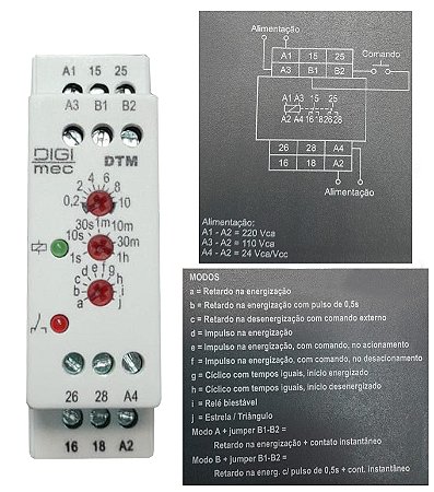 RELE TEMPO MULTIFUNÇÃO DTM 110 220VCA 24VCA/VCC PST DIGIMEC