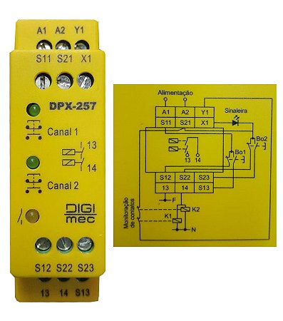 RELE SEGURANÇA BIMANUAL DPX 257 24VCA/VCC T 158 PST DIGIMEC