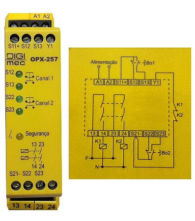 RELE SEGURANÇA OPX 257 24VCA/VCC T 158 P DIGIMEC