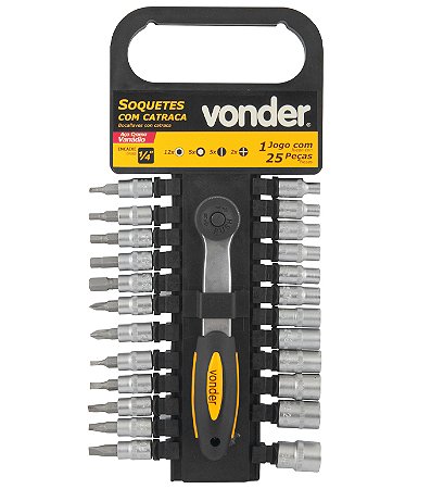 JOGO SOQUETE ENC 1/4" COM CATRACA 25PC VONDER