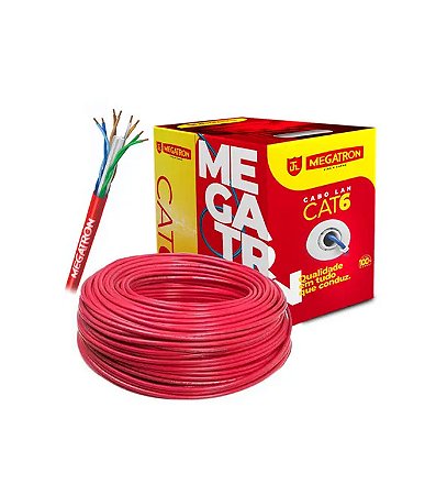 CABO LAN REDE CAT6 U/UTP  4P 23AWG VERMELHO 100MT MEGATRON