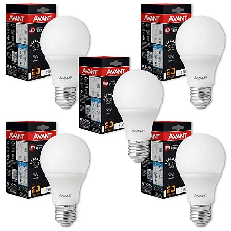 KIT 5 LAMPADA LED BULBO/PERA  09W BRF  6500K AVANT