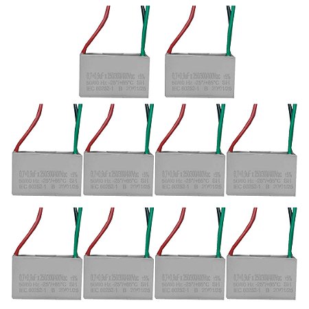 KIT 10 CAPACITOR VENTILADOR 07 09X400V 3FIOS QUADRADO