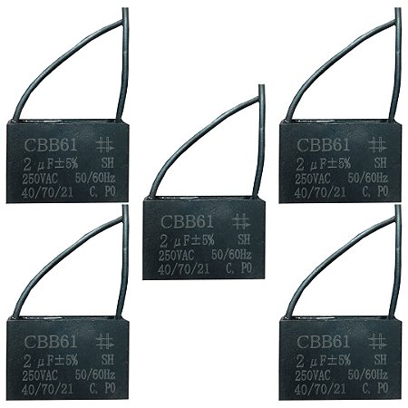 KIT 05 CAPACITOR POLIPROPILENO 2X250V - QUADRADO CBB61