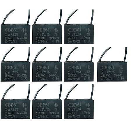 KIT 10 CAPACITOR POLIPROPILENO 2X250V - QUADRADO CBB61