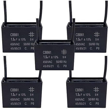 KIT 05 CAPACITOR POLIPROPILENO 1,5X450V QUADRADO CBB61