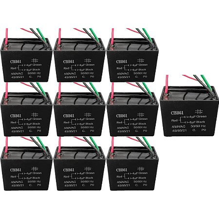 KIT 10 CAPACITOR POLIPROPI 4 6 X450V - 3FIOS QUADRADO CBB61