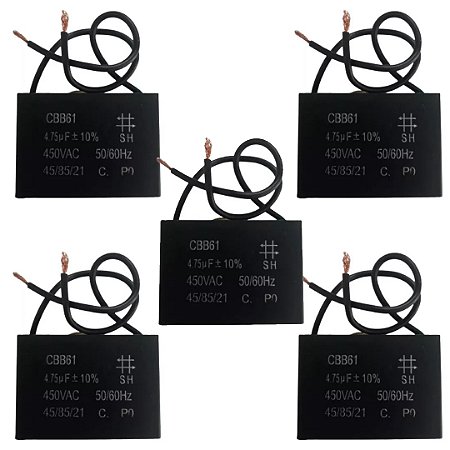 KIT 05 CAPACITOR POLIPROPILENO 4,75X450V - QUADRADO CBB61