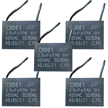 KIT 05 CAPACITOR POLIPROPILENO 2,5X450V - QUADRADO CBB61