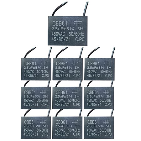 KIT 10 CAPACITOR POLIPROPILENO 2,5X450V - QUADRADO CBB61