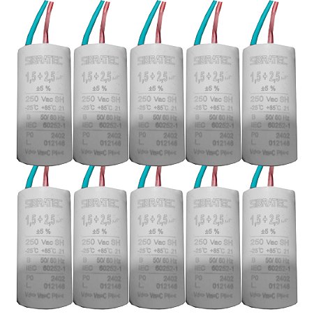 KIT 10 CAPACITOR PERMANENTE DUPLO 1,5 2,5UF/250V SIBRATEC