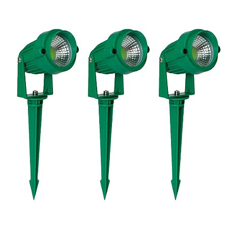 KIT 03 ESPETO DE JARDIM LED 5W 3000K IP65 CORPO VERDE LLUM