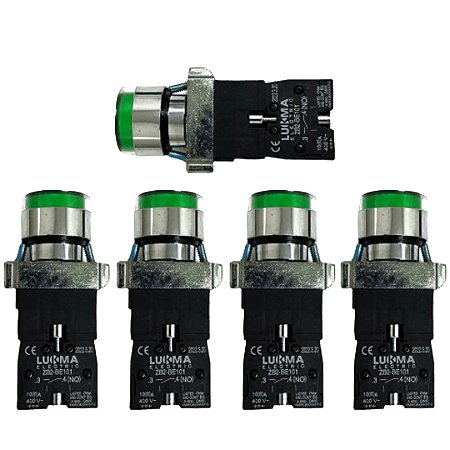 KIT 5 BOTAO PULS METAL LK2BW3361 LUMIN 220V 1NA VERDE LUKMA