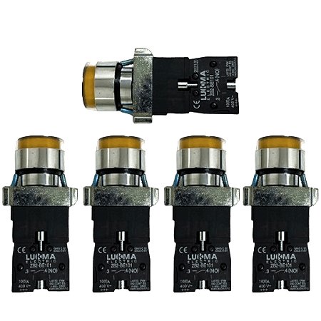 KIT 5 BOTAO PULS METAL LK2BW3561 AMARELO LUMIN 220V 1NA LUKM