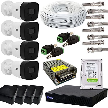 KIT CÂMERAS SEGURANÇA 4 DOME FULL HD 1080P + DVR 4 CANAIS + HD 500GB CFTV