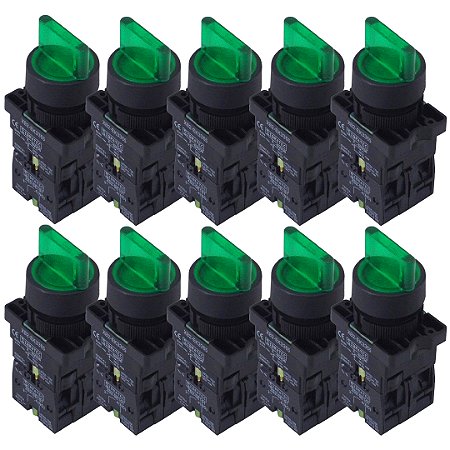 KIT 10 CHAVE SELETOR ILUMINAD XB2 EK3365 VD 3 POS 220V SIBRA