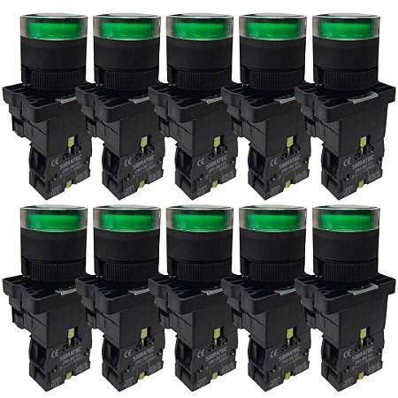 KIT 10 BOTAO PULSO PLAST ILUMINA XB2-EW3361 24V VD 1NA SIBRA