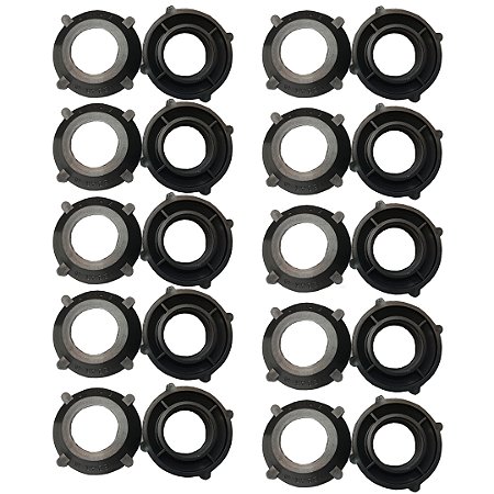 KIT 10 ARRUELA / BUCHA PVC 2´´ 1.1/4" PRETO