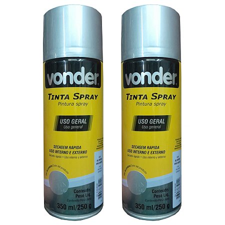 KIT 02 TINTA SPRAY ALUMINIO BRILHANTE 350ML VONDER
