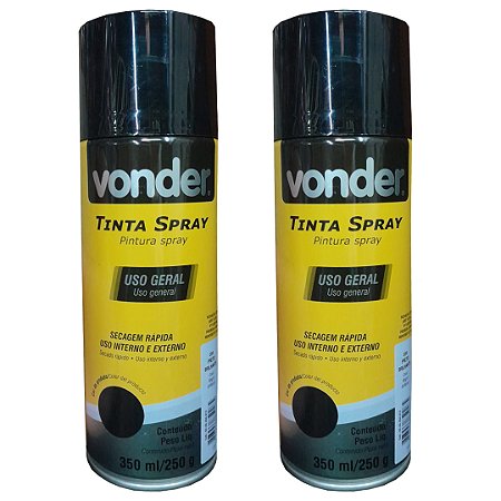 KIT 02 TINTA SPRAY PRETO BRILHANTE 350ML VONDER