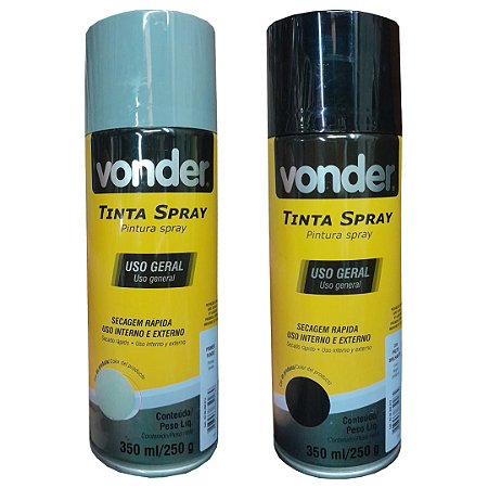 KIT TINTA SPRAY PRETO BRILHANTE + PRIMER 350ML VONDER