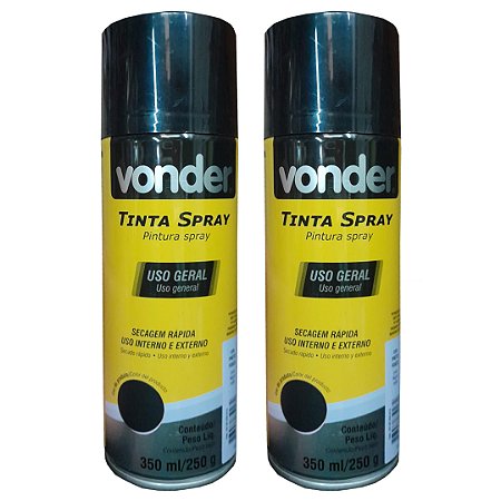 KIT 02 TINTA SPRAY PRETO FOSCO 350ML VONDER