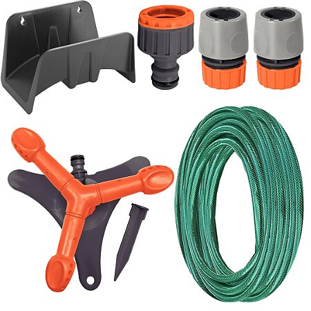 KIT IRRIGAÇÃO ASPERSOR CIRCULAR + MANGUEIRA + ACESSÓRIOS