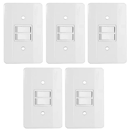 KIT 5 CONJUNTO INTERRUPTOR DUPLO EMBUTIR 10A 250V ENERBRAS