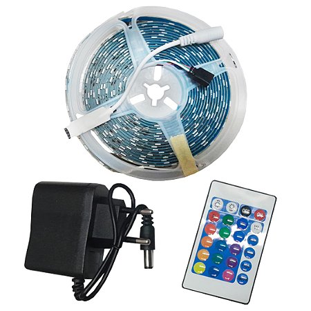 Fita Led Rgb 5050 Rolo 5m 300 Leds Ip65   Controle   Fonte