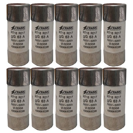 KIT 10 FUSIVEL CARTUCHO RT18R017 GG63A 500V-50KA 22X58 STARK